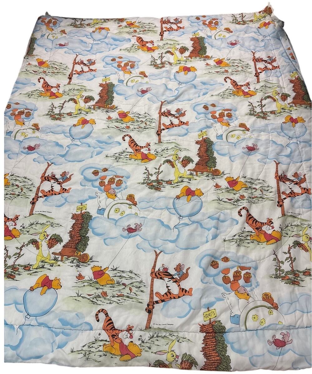 Vintage Disney Winnie The Pooh Twin Comforter Quilted Blanket 81x65 Bedroom